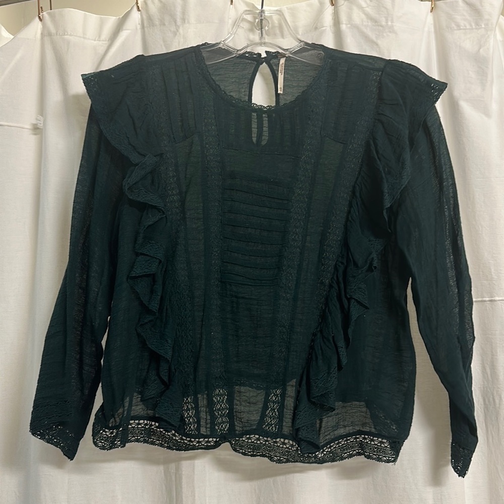 FREE PEOPLE FORREST GREEN LINEN BLOUSE